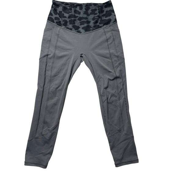 Lululemon All the Right Places Crop Leggings Gray Leopard Print Sz 6 Athleisure - Picture 1 of 5